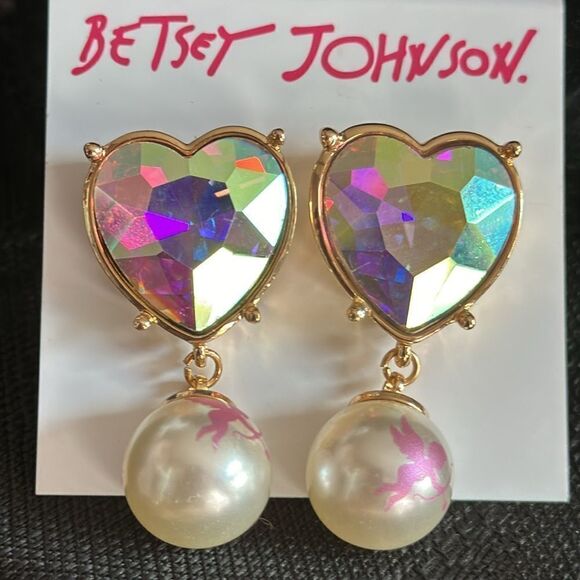 Betsey Johnson prismatic heart cupid earrings - Picture 2 of 4